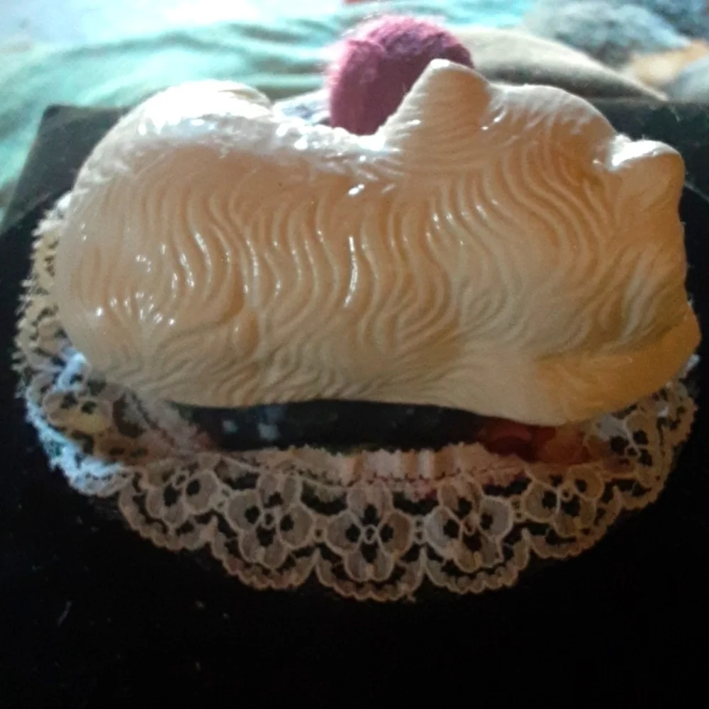 Sleeping Cat Figurine with Yarn Ball